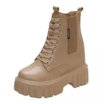 Модные женские ботильоны на высоком каблуке 10 см, кожаные массивные туфли, осенне-зимние женские панк-сапоги, кроссовки на платформе, дизайнерские ботинки Botas 34 коричневый