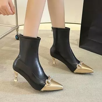 Модные женские ботильоны на высоком каблуке с кристаллами, роскошные туфли с острым носком, женские, новинка 2025 года, дизайнерские элегантные модные ботинки Mujer 35 бежевый