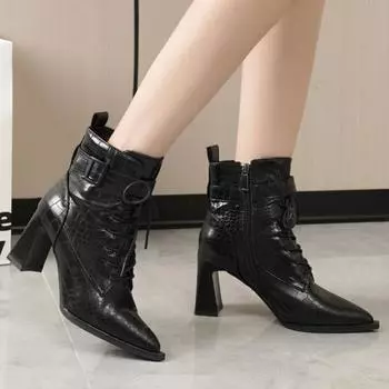 модные женские ботильоны на высоком каблуке Serpentine, сексуальные туфли с острым носком, элегантные офисные туфли 2025 года, повседневная обувь Chelsea Botas Mujer 35 чёрный