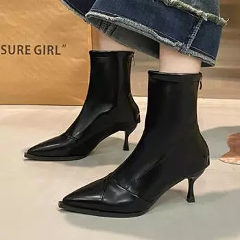 Модные женские ботильоны на высоком каблуке, элегантные кожаные туфли с острым носком, модная офисная обувь, зимняя тенденция 2025 года, сексуальные туфли «Челси» 35 белый