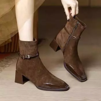 Модные женские ботильоны на высоком каблуке с острым носком из замши, элегантные офисные туфли, зимняя трендовая обувь 2025 года для вечеринок, модные туфли Chelsea Botas Mujer 35 коричневый