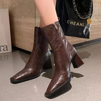 Модные женские ботильоны на высоком каблуке, сексуальные туфли с острым носком, женская обувь, тренд 2024 года, зимние сапоги, туфли-лодочки, зимняя мода, сексуальные, элегантные, женские туфли 35 чёрный