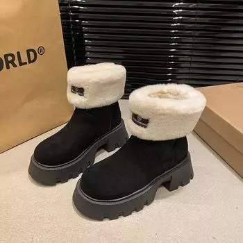 Модные женские ботильоны однотонные зимние теплые короткие плюшевые новинка 2024 года, горячая распродажа, модные нескользящие женские ботинки для отдыха на открытом воздухе Botines Mujer 35 хаки