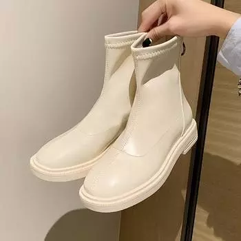 Модные женские ботильоны осень 2024 новые короткие сапоги из искусственной кожи на платформе женские плоские круглые носки на молнии белые сапоги Botas De Mujer 35 чёрный