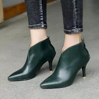 Модные женские ботильоны осень-весна зеленого цвета на тонком каблуке с острым носком, элегантные короткие женские туфли большого размера, бежевые, классические туфли для вечеринок 34 бежевый