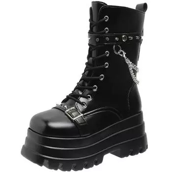 модные женские ботильоны осень-зима модные заклепки толстый каблук челси ботинки для женщин черные туфли на платформе Aldies Botines Mujer 35 чёрный