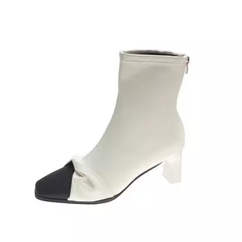 Модные женские ботильоны осень-зима с квадратным носком, черные, на низком каблуке, мягкие кожаные женские короткие сапоги Botas Femenina 35