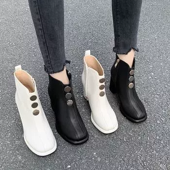 Модные женские ботильоны с круглой металлической пряжкой, дизайнерские туфли на мягкой подошве для женщин на платформе, осенне-зимние современные ботинки для женщин 35