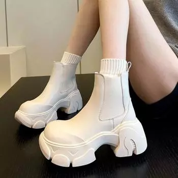 Модные женские ботильоны с круглым носком, мода 2024 года, горячая распродажа, новые зимние туфли на квадратном каблуке, износостойкие туфли для женщин Botines De Mujer 35 белый