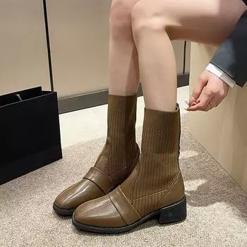 Модные женские ботильоны с квадратным носком, элегантные ботильоны на среднем каблуке, женские короткие туфли, высококачественная обувь по акции. 35