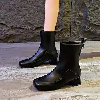 Модные женские ботильоны с квадратным носком, массивные модные туфли на среднем каблуке, тренд 2024 года, зимнее элегантное платье, новые туфли-лодочки, женские зимние сапоги Zapatos 35 чёрный