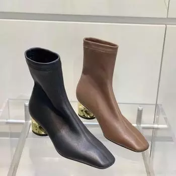 модные женские ботильоны с квадратным носком, модные туфли на высоком каблуке из мягкой кожи, зимняя мода 2025 года, элегантная офисная обувь, модные туфли-лодочки Botas Mujer 35