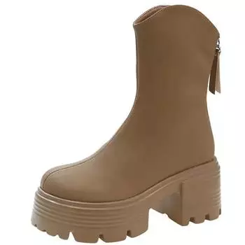 Модные женские ботильоны с молнией сзади, короткие сапоги, женские, на высокой платформе, с толстой подошвой, элегантные женские лодочки 34