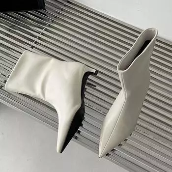 Модные женские ботильоны с острым носком, женские узкие короткие туфли на низком каблуке, туфли-лодочки для вечернего платья, зима-осень 35 белый