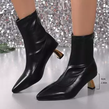Модные женские ботильоны с острым носком в британском стиле, французские офисные короткие сапоги на высоком каблуке, ботиночки, челси 35 чёрный