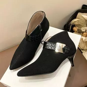 Модные женские ботильоны с острым носком, новые замшевые туфли на высоком каблуке, зимняя элегантная повседневная обувь 2025 года, тренд Челси, модные ботинки Mujer 35 вино красного