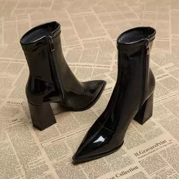 Модные женские ботильоны с острым носком, элегантные высокие каблуки, теплые плюшевые офисные туфли для женщин 2024 года, трендовая обувь для вечеринок, зимние уютные ботинки Mujer 35 коричневый