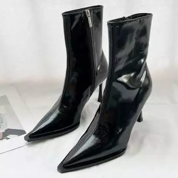 Модные женские ботильоны с острым носком, сексуальные высокие каблуки, элегантные офисные кожаные туфли, зима 2025, трендовые туфли на шпильках для вечеринок, Botas Mujer 35 коричневый