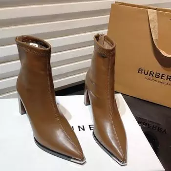 Модные женские ботильоны с острым носком, зимние ботинки на высоком каблуке, сексуальные ботинки челси, тренд 2024 года, зимняя обувь из массивной кожи в готическом стиле, Botas Mujer 34 чёрный