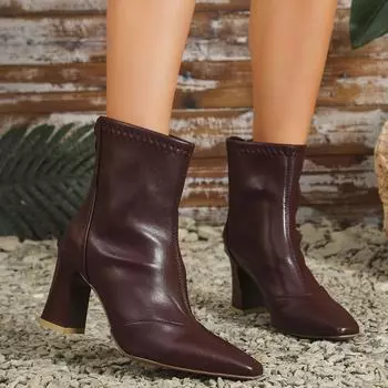 Модные женские ботильоны с острым носком и молнией сзади, короткие боты, элегантные женские туфли на квадратном каблуке, зимняя женская обувь 34