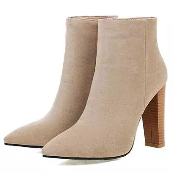 Модные женские ботильоны, сексуальные бежевые, черные ботильоны на каблуке для женщин, брендовая дизайнерская обувь с острым носком, осенне-зимняя вечеринка, большой размер 4.5 бежевый