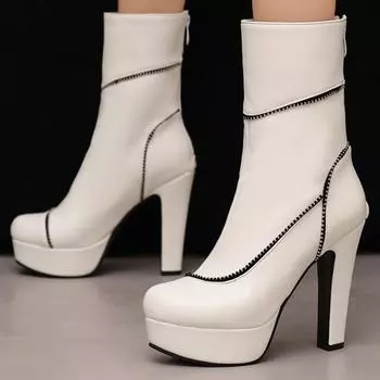 Модные женские ботильоны, сексуальные, на молнии, черные, красные, белые, короткие, на высоком каблуке, танцевальная обувь для вечеринок, женские, большой размер 45 50, новинка 2024 года, зима 34 чёрный