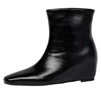 Модные женские ботильоны, зимняя обувь 2024 года, черные, коричневые, на танкетке, короткие, увеличивающие рост, туфли для вечеринок, женские, большого размера 45 34 бежевый