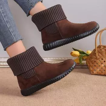 Модные женские ботинки 2024 года, новые зимние модные повседневные туфли для женщин, неглубокие каблуки, круглый носок, однотонные, большие размеры, Zapatos De Mujer 36 чёрный