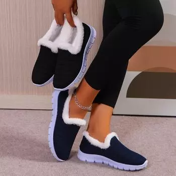 Модные женские ботинки 2024 года, новые зимние модные теплые плюшевые плоские зимние ботинки для женщин, повседневная обувь для прогулок на открытом воздухе для женщин Botas De Mujer 36 чёрный