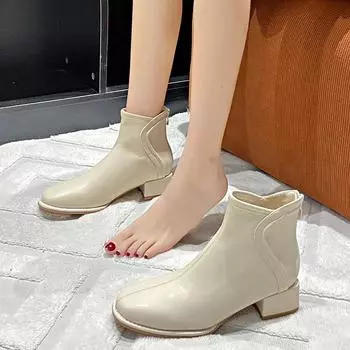 Модные женские ботинки 2024 года, женские ботинки для прогулок на открытом воздухе, высококачественные женские ботинки до щиколотки, модные женские ботинки с молнией сзади 35 бежевый