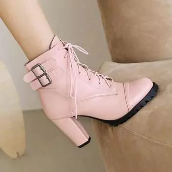 Модные женские ботинки 9 см, однотонные, на шнуровке, на высоком каблуке, водонепроницаемые, удобные, на платформе, ботильоны, женские 34 бежевый
