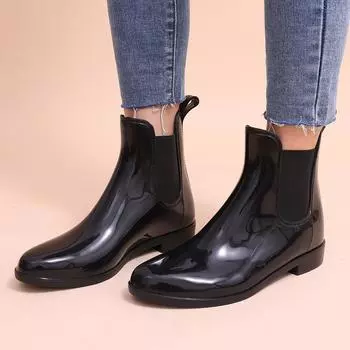 модные женские ботинки челси Comwarm, блестящие резиновые сапоги, водонепроницаемый верх, круглый носок, эластичная лента, низкая подошва, модная нескользящая женская обувь 36-foot 22cm