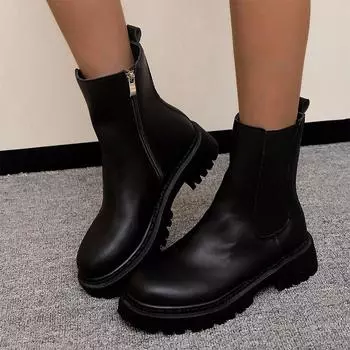 модные женские ботинки челси на плоской подошве, зимняя модная повседневная обувь 2024 года, новые прогулочные готические ботинки, удобные фирменные платья Chaussures Femme 36 чёрный