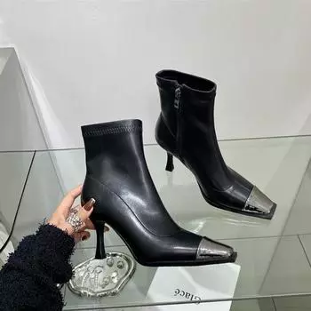модные женские ботинки челси с квадратным носком, ботильоны на среднем каблуке, зимняя дизайнерская обувь 2024 года, новые туфли для ходьбы, туфли-лодочки, сексуальное трендовое платье Mujer Zapatos 35