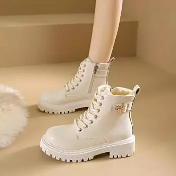 Модные женские ботинки для активного отдыха на открытом воздухе, нескользящие однотонные женские ботильоны 2024 года, новые осенне-зимние теплые износостойкие ботинки на шнуровке 35