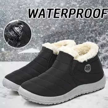 Модные женские ботинки для снега, мягкие туфли на платформе, женские туфли на плоской подошве, ботильоны, водонепроницаемые меховые ботинки, зимние ботинки для женщин 35