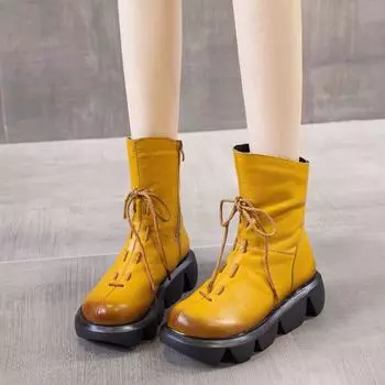 Модные женские ботинки до середины икры, обувь на танкетке, женские ботинки на платформе, зимняя женская обувь из натуральной кожи, 2021 Botas 40 чёрный