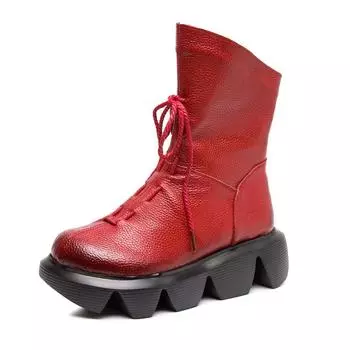 Модные женские ботинки до середины икры, обувь на танкетке, женские ботинки на платформе, зимняя женская обувь из натуральной кожи, 2021 Botas 35