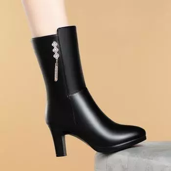 Модные женские ботинки Femmes, модные ботинки больших размеров 34–40, высокие каблуки, женские повседневные высокие ботинки высокого качества, осенние ботинки 34(Foot 22cm)