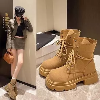 Модные женские ботинки из кожи в стиле ретро, дизайнерские женские роскошные короткие ботинки с толстой подошвой, нескользящие, с круглым носком, ботильоны 35 коричневый