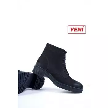 Модные женские ботинки из натуральной кожи черного нубука Повседневная обувь