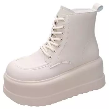 Модные женские ботинки, кожаные туфли в британском стиле для женщин, осень и зима, новые узкие ботильоны на толстой подошве и платформе со шнуровкой 35 белый