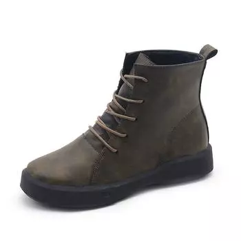 Модные женские ботинки, кожаные зимние ботинки, женская обувь на шнуровке ручной работы, повседневные ботильоны для женщин, модные ботинки с круглым верхом 368 4 зелёный