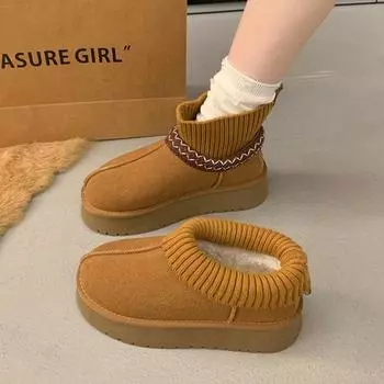 модные женские ботинки на платформе для снега на плоской подошве из замши, теплые вязаные плюшевые хлопковые туфли для женщин, зима 2025 года, тренд, повседневные, для ходьбы, Botas Mujer 35 малиновый