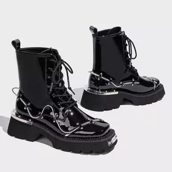 Модные женские ботинки на платформе с ботильонами, туфли «Челси» с высоким каблуком и квадратным носком, зима 2025 года, абсолютно новая повседневная спортивная обувь, трендовая готическая обувь Botas Mujer 35 чёрный