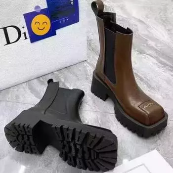Модные женские ботинки на платформе с высоким каблуком и квадратным носком, модные дизайнерские ботинки «Челси», зима 2025 года, трендовые ретро-ботинки для женщин 35 чёрный