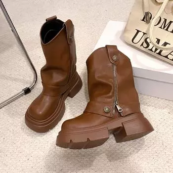 Модные женские ботинки на плоской платформе Chelsea Ankle Boots Luxury Shunky Shoes Зима 2025 года, абсолютно новые готические гладиаторские ботинки, модный тренд Botas Mujer 35 чёрный