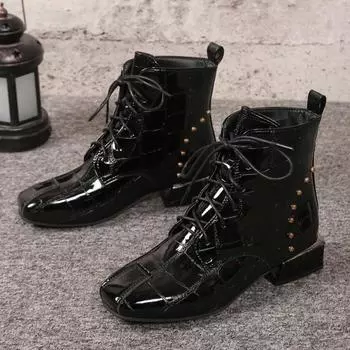 модные женские ботинки на среднем каблуке с квадратным носком, зимние ботинки на плоской подошве, новинка зимы 2025 года, повседневные кожаные туфли «Челси», модные массивные ботинки Mujer 35 чёрный