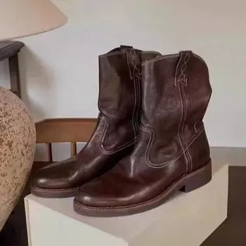 модные женские ботинки на среднем каблуке, зимние ботильоны, удобные кожаные плюшевые туфли, женские туфли в стиле ретро «челси» на толстой подошве, зима 2025 года, трендовые готические ботинки Mujer 35 чёрный