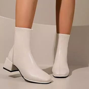 Модные женские ботинки на толстой подошве, однотонные, с оттенком белого, осень 2024, с застежкой-молнией сзади, с круглым носком, женские ботильоны Botines De Mujer 35 бежевый